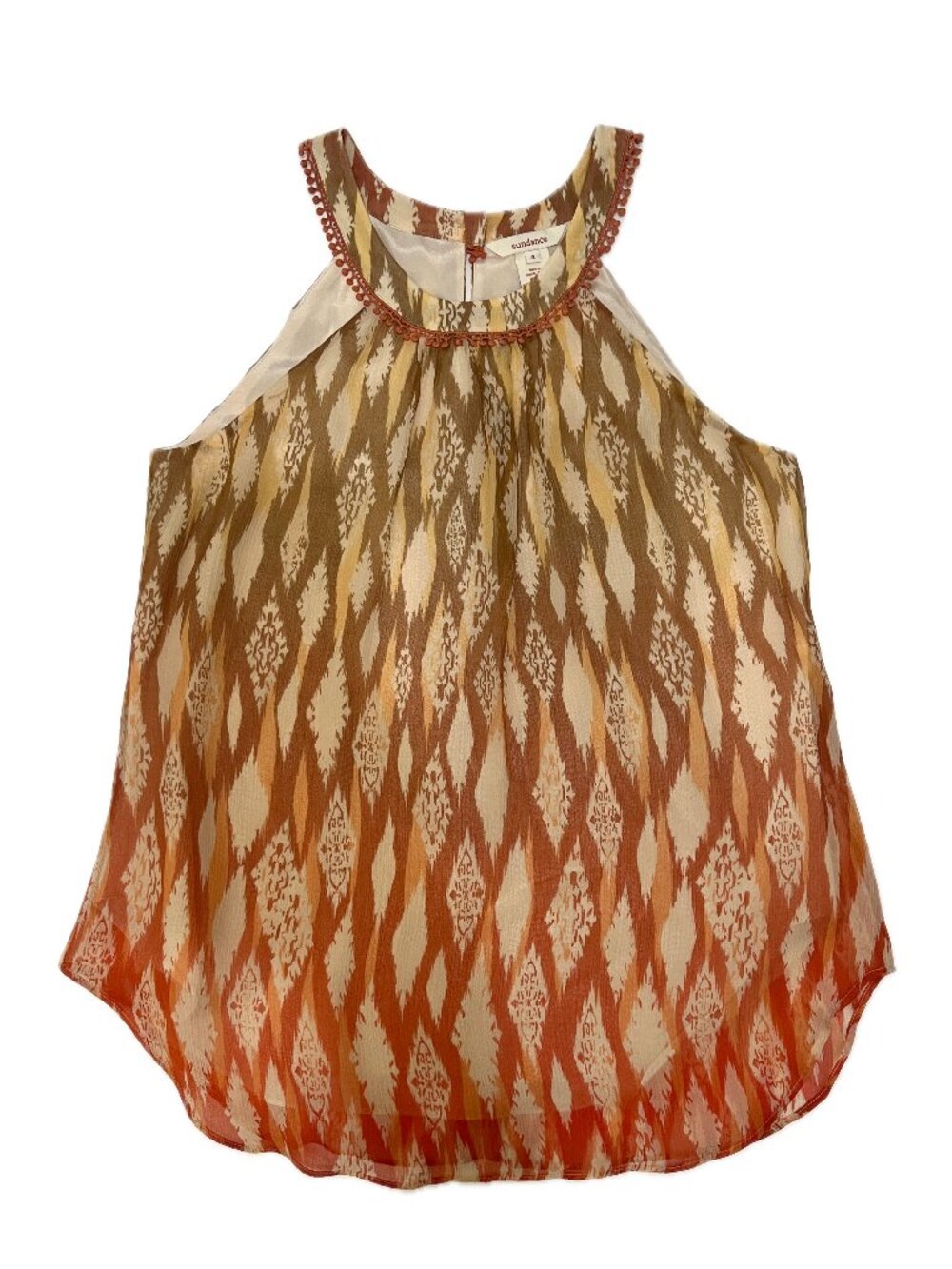 Sundance Boho Sleeveless Blouse Silk Embroidered Ruffle Tank Top Size 4